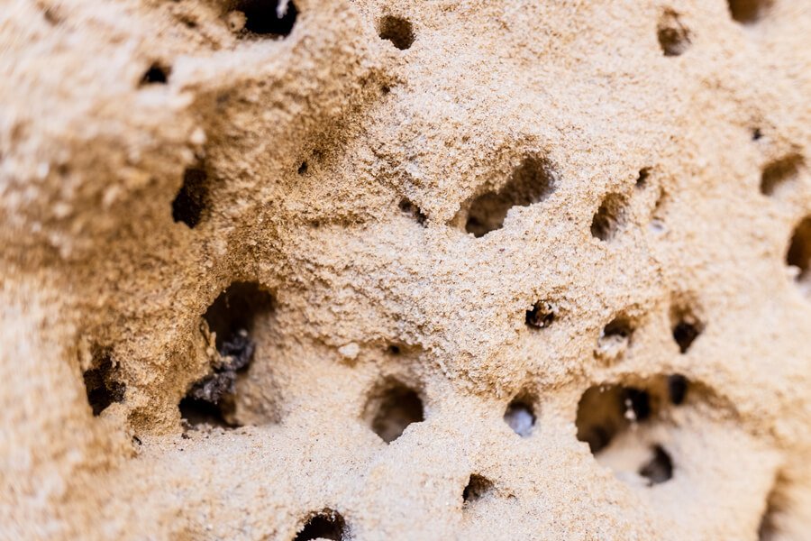 In-Ground Termite Treatment - Close-up of sandy termite nest texture.