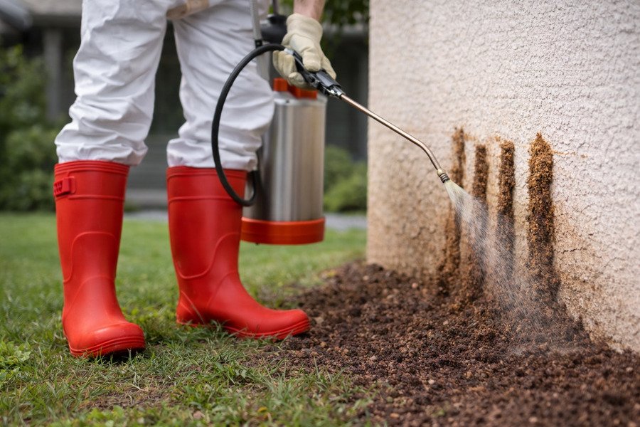 Termite Soil Treatment Cost right - Pest control treatment along house foundation.