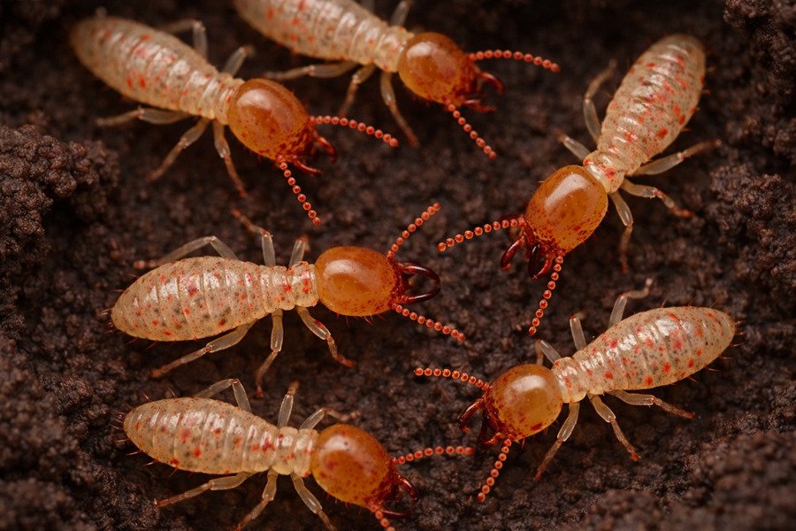 Subterranean termites treatment cost - Close-up of termites on soil.