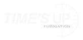 Time’s Up Fumigation logo with clock icon in light gray background