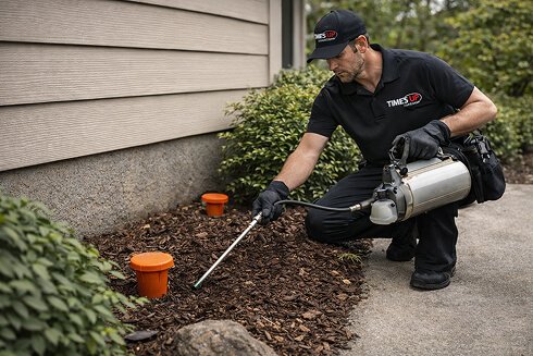 Termite Treatment Targeted - Pest control technician inspecting termite bait stations.