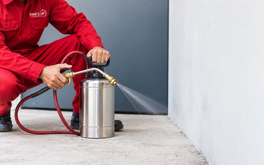 Termite Treatment Miami - Times Up technician applying termite treatment